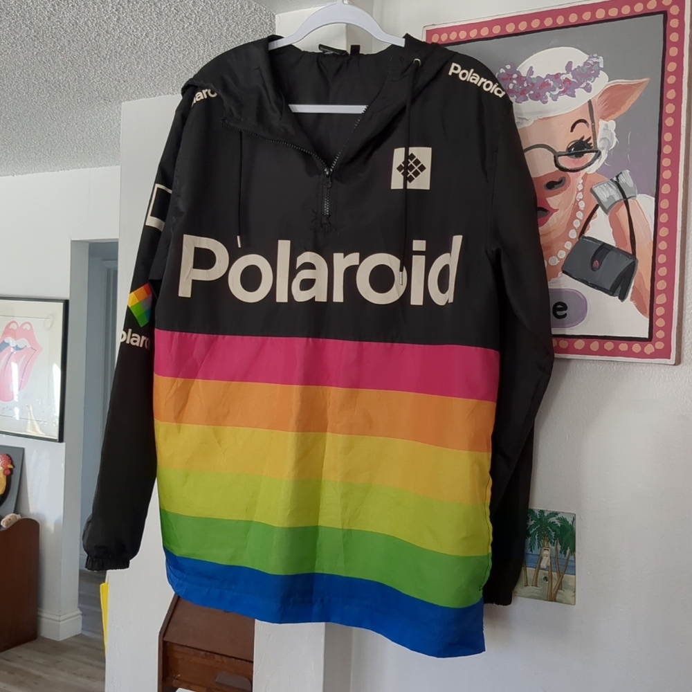 🔥 Polaroid Quarter- Zip Windbreaker Sz Large Colorful Retro